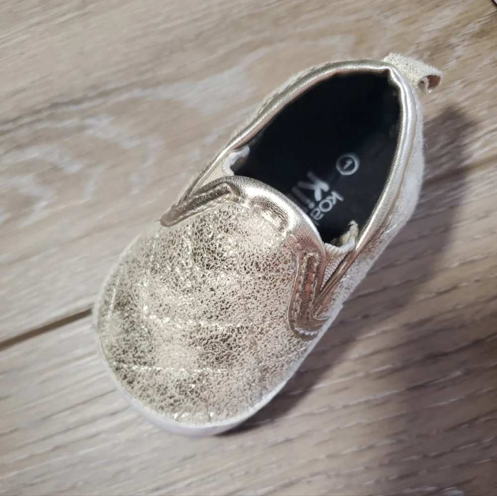 Koala Kik Baby's Crackled Gold Quilted Loafers Slip-on Shoes Size 1